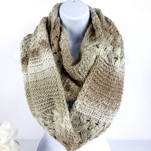 Infinity Scarf Cable Metallic Interwoven Continuous Loop Tan,Cream,Metallic Soft